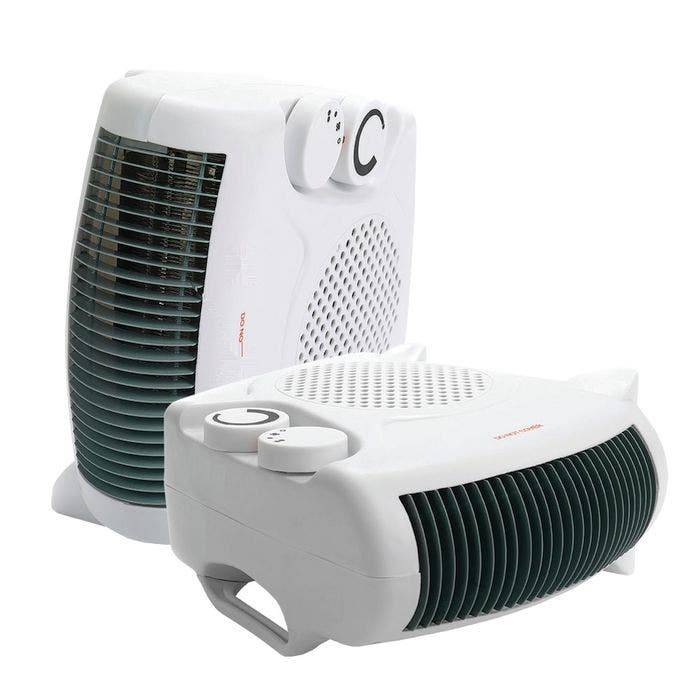 Dual Position Fan Heater and Cooler with Adjustable Thermostat