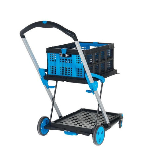 Large Twin Shelf Folding Trolley with Folding Basket