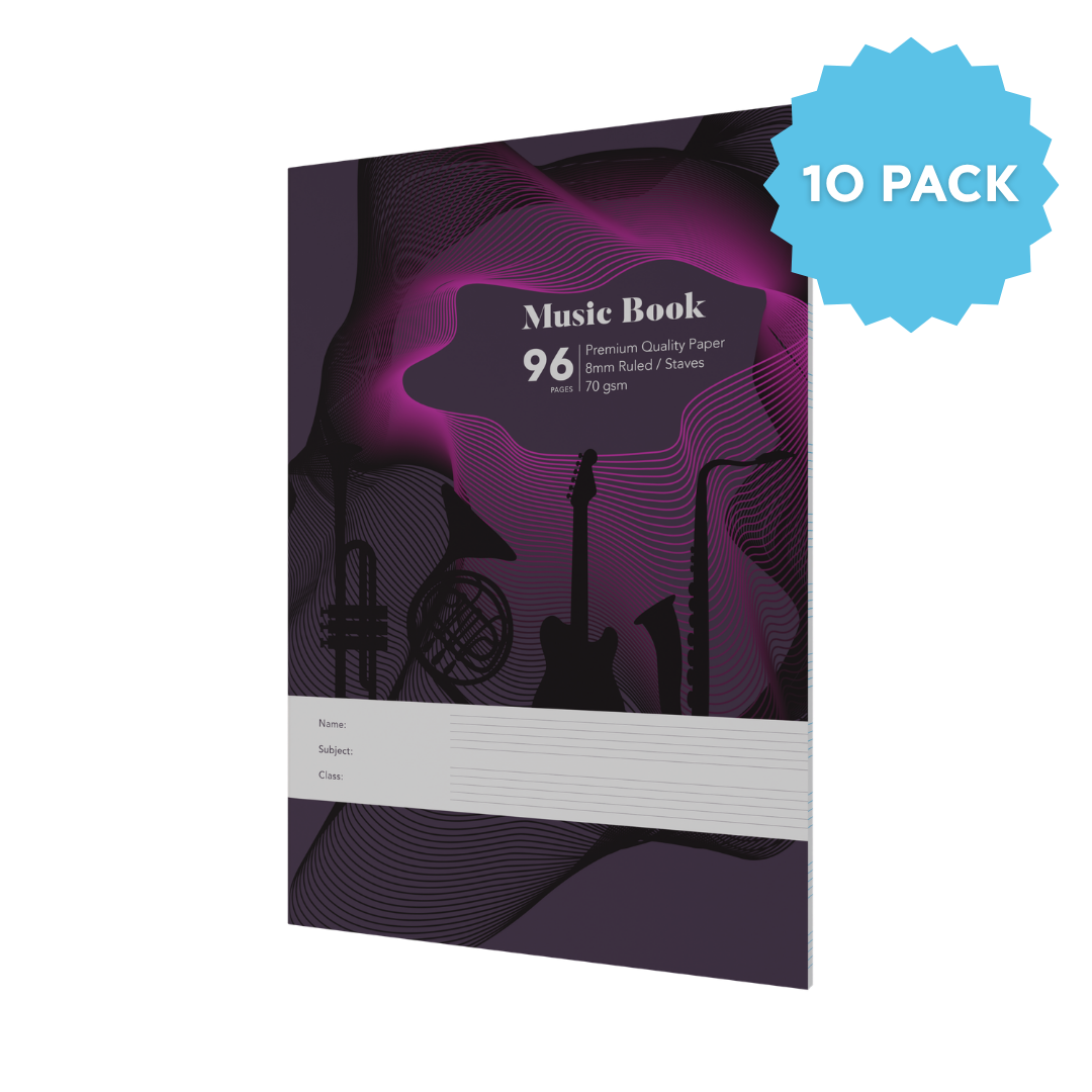 Stave Lined Music Book A4 Casebound | Ruled Layout / 96 Pages (Packs of 10) 8mm / 70 GSM - Collins Debden School Essentials