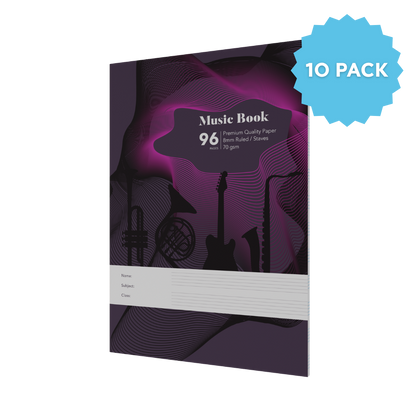 Stave Lined Music Book A4 Casebound | Ruled Layout / 96 Pages (Packs of 10) 8mm / 70 GSM - Collins Debden School Essentials