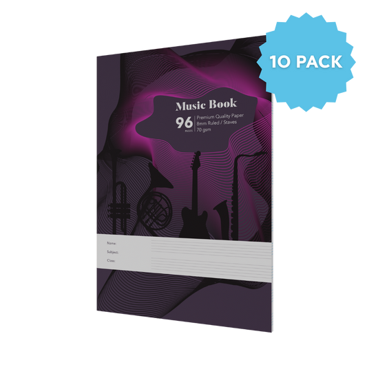 Stave Lined Music Book A4 Casebound | Ruled Layout / 96 Pages (Packs of 10) 8mm / 70 GSM - Collins Debden School Essentials