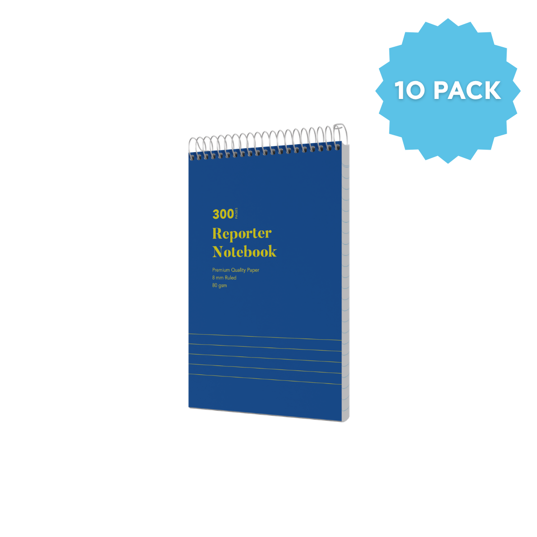 Reporters Notebook (200x127mm) Spiral Bound | Ruled Layout / 300 Pages (Packs of 10) 8mm / 80 GSM - Collins Debden School Essentials