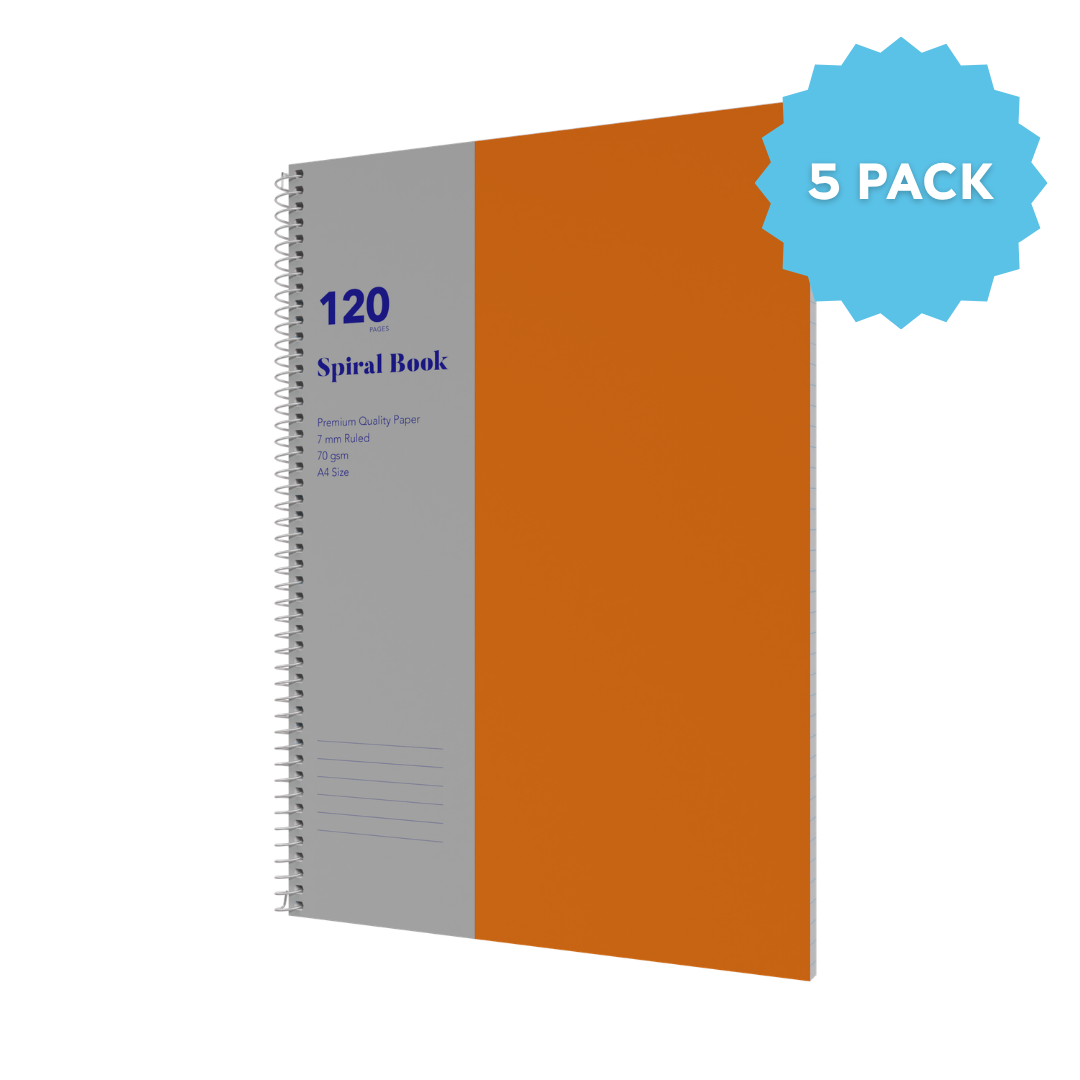 Lined Notebook A4 Spiral Bound | Ruled Layout / 120 Pages (Packs of 5) 7mm / 70 GSM - Collins Debden School Essentials