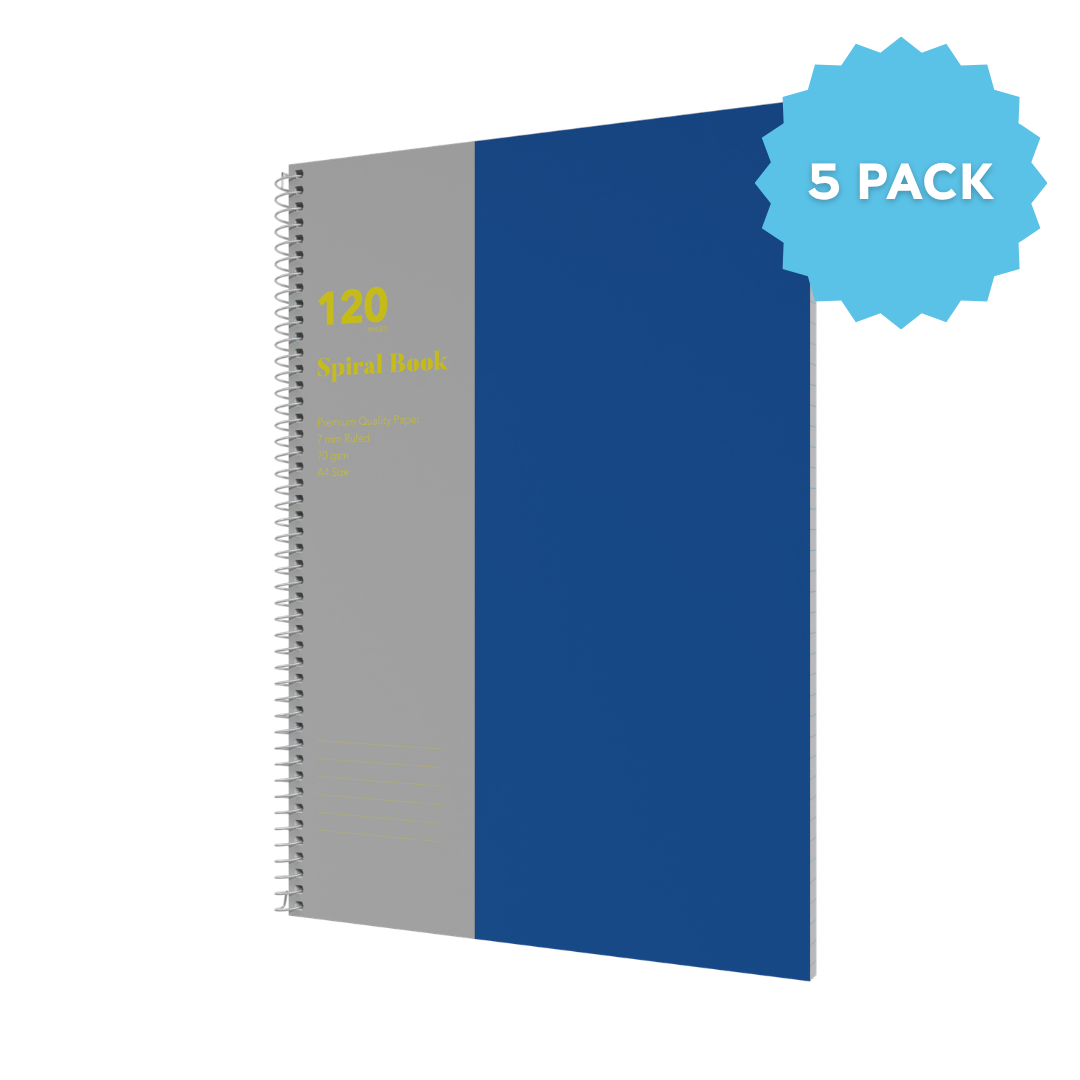 Lined Notebook A4 Spiral Bound | Ruled Layout / 120 Pages (Packs of 5) 7mm / 70 GSM - Collins Debden School Essentials